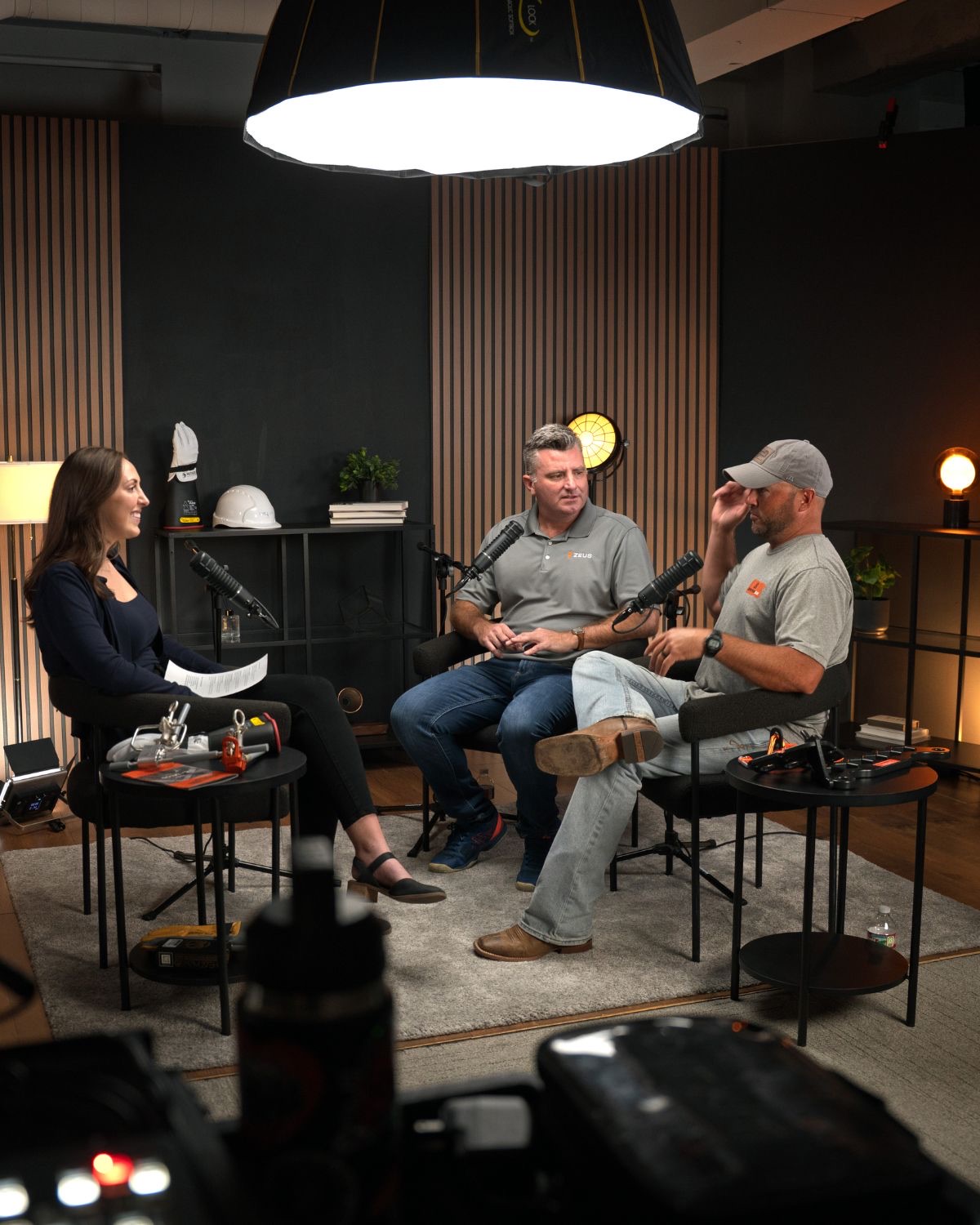 Jordan Yates interviewing technical professionals during a studio content shoot
